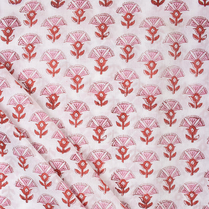 Red Floral Indian Block Print Fabric For Dress Material
