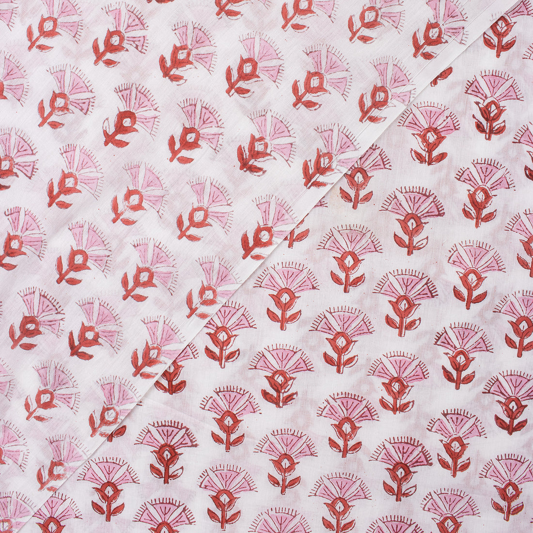 Red Floral Indian Block Print Fabric For Dress Material