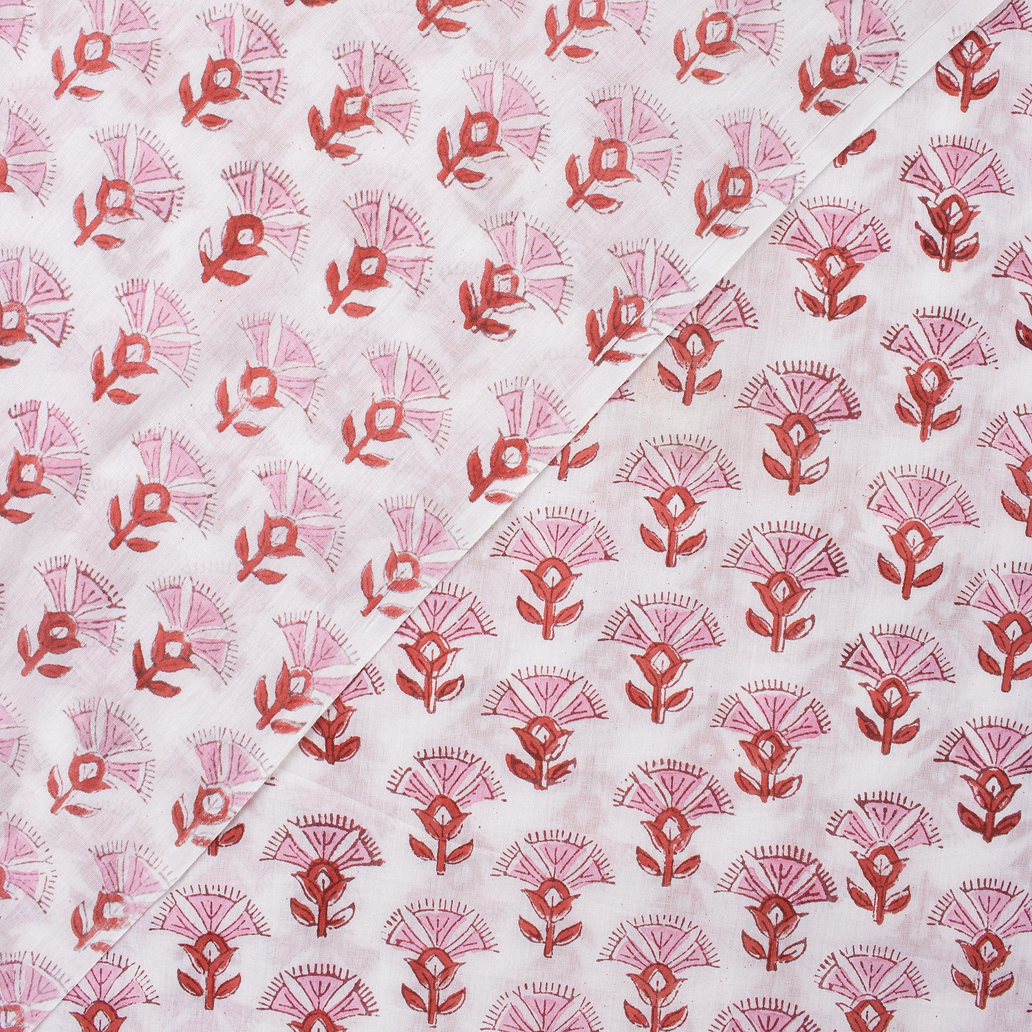 Red Floral Indian Block Print Fabric For Dress Material