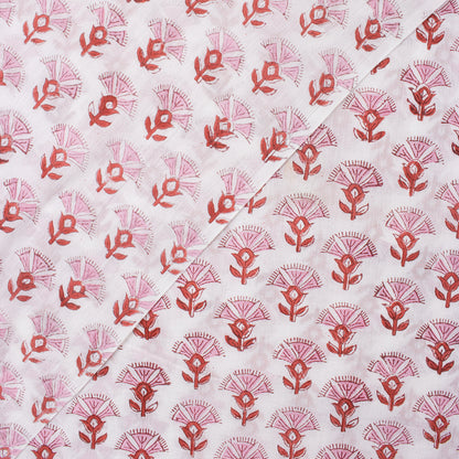 Red Floral Indian Block Print Fabric For Dress Material