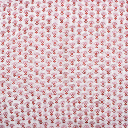 Red Floral Indian Block Print Fabric For Dress Material