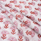Red Floral Indian Block Print Fabric For Dress Material