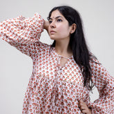 Red Floral Indian V Neck Soft Women&