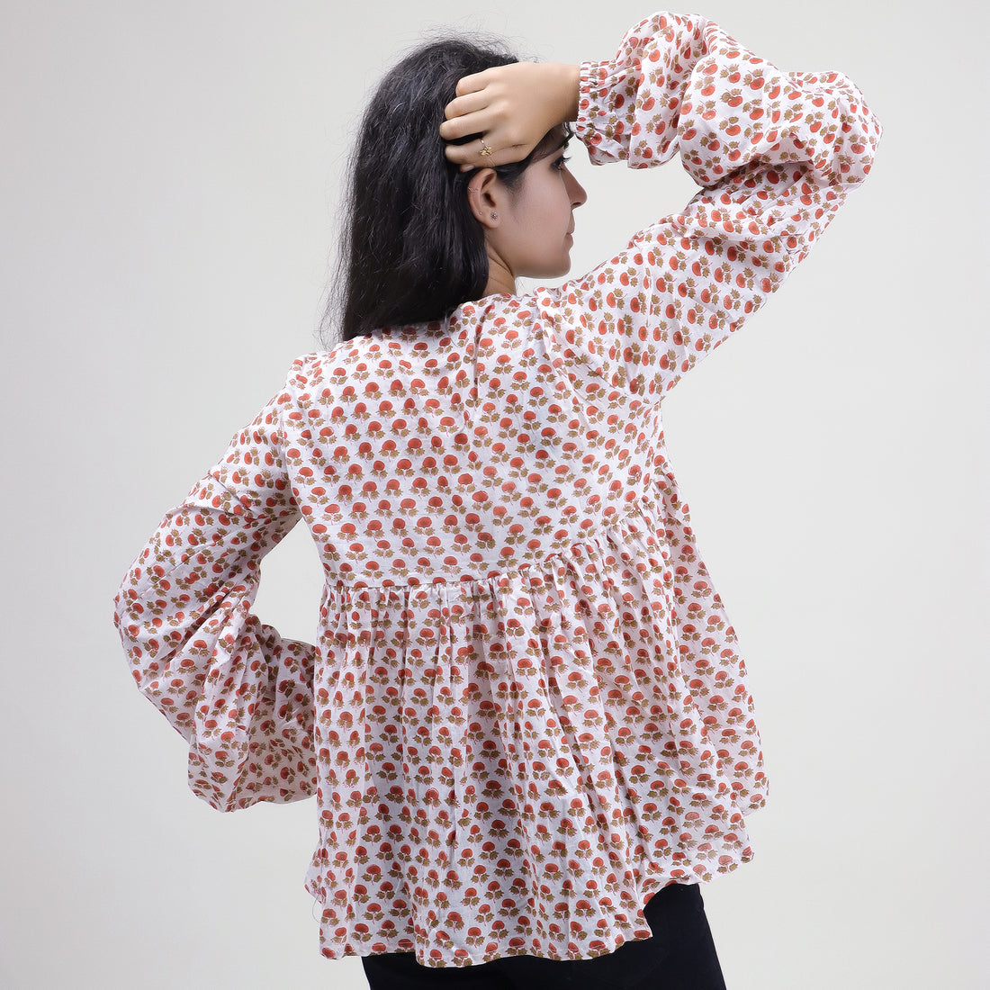 Red Floral Indian V Neck Soft Women&