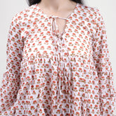 Red Floral Indian V Neck Soft Women&