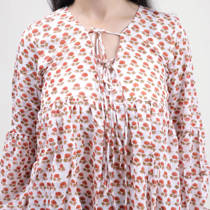 Red Floral Indian V Neck Soft Women&