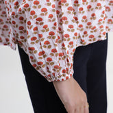 Red Floral Indian V Neck Soft Women&