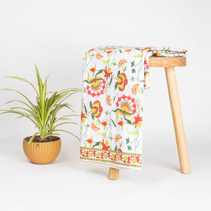 Red Floral Organic Cotton Hand Block Printed Fabric