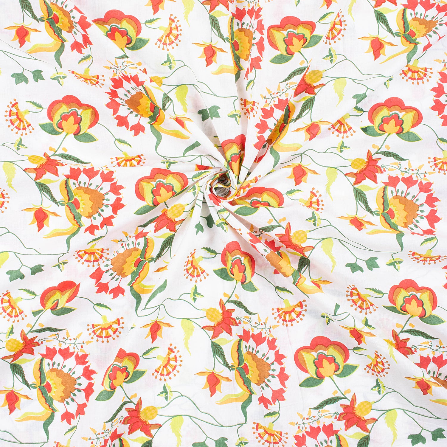 Red Floral Organic Cotton Hand Block Printed Fabric
