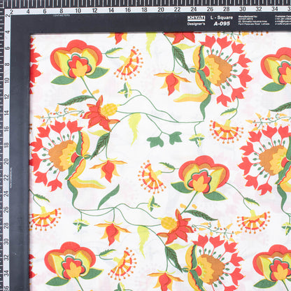 Red Floral Organic Cotton Hand Block Printed Fabric