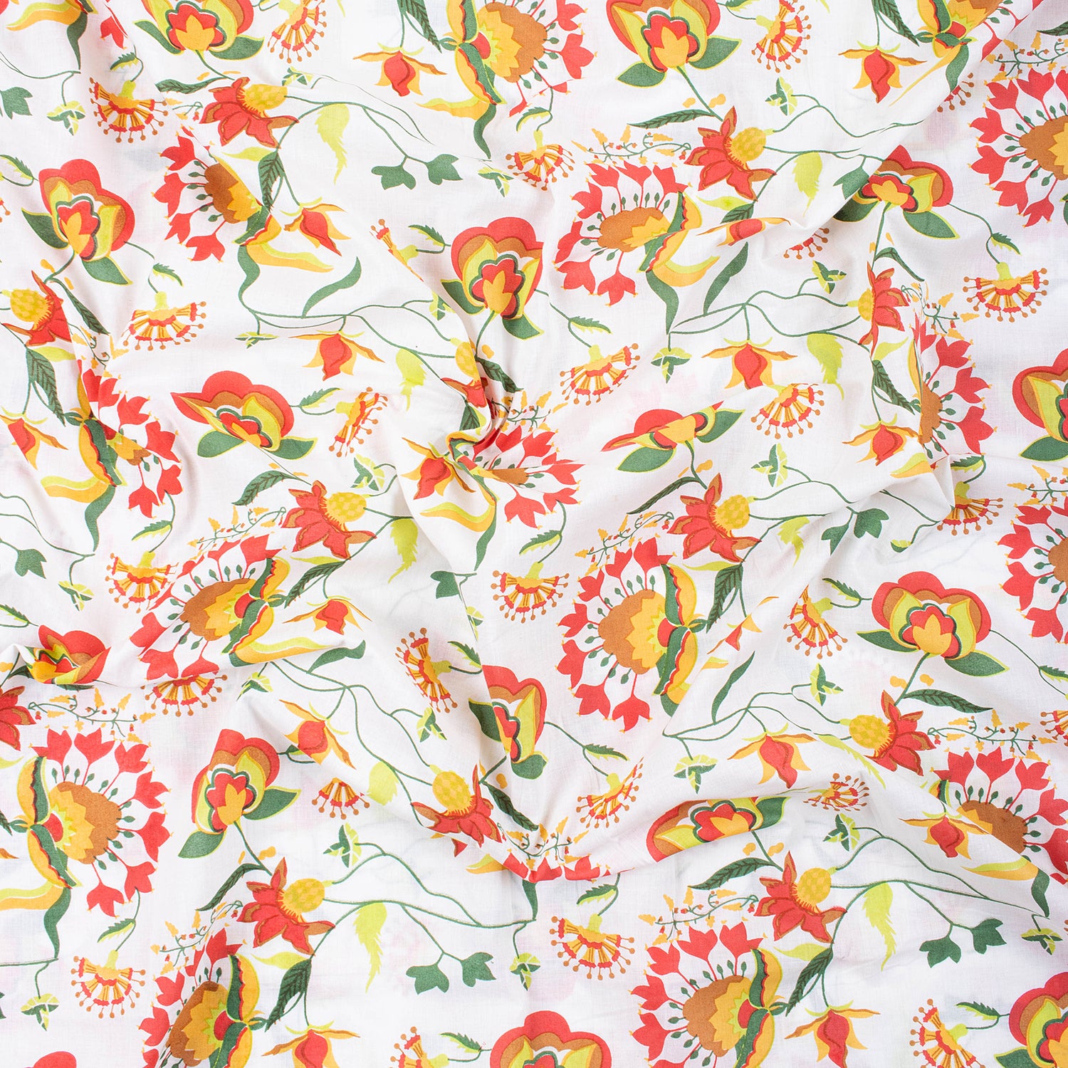 Red Floral Organic Cotton Hand Block Printed Fabric