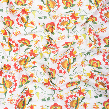 Red Floral Organic Cotton Hand Block Printed Fabric
