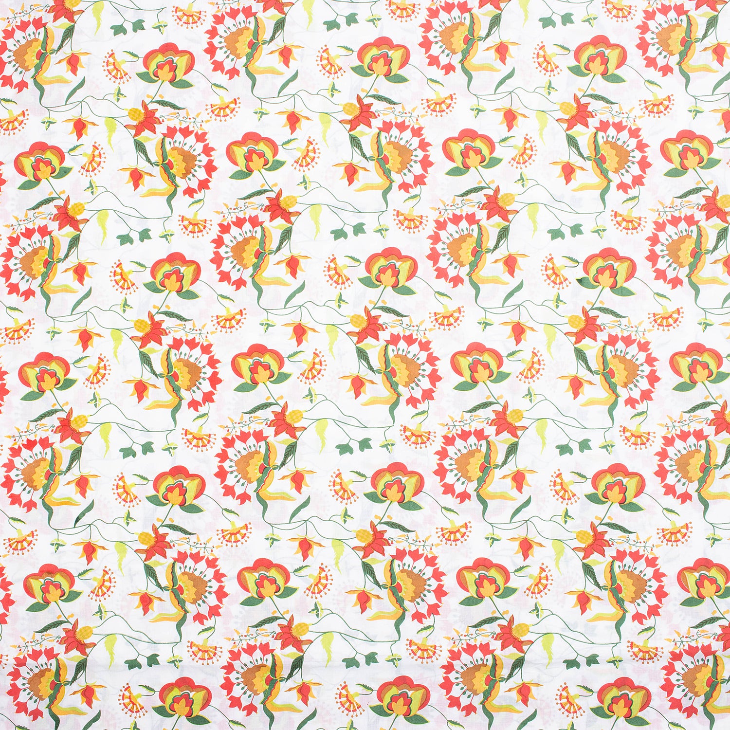 Red Floral Organic Cotton Hand Block Printed Fabric