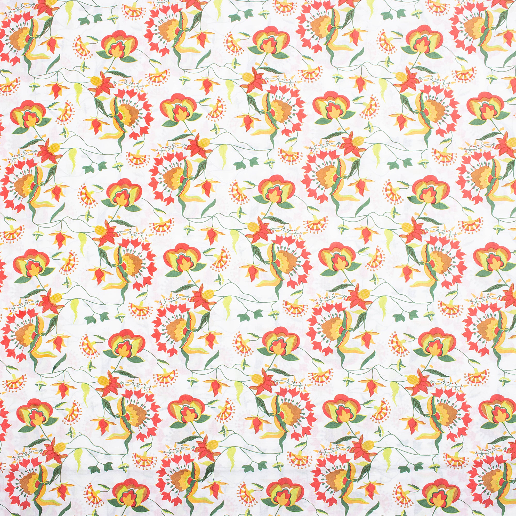 Red Floral Organic Cotton Hand Block Printed Fabric