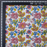  Red Floral Pure Cotton Hand Block Printed Fabric by Yard