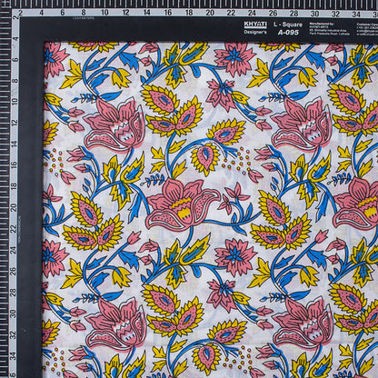  Red Floral Pure Cotton Hand Block Printed Fabric by Yard