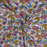  Red Floral Pure Cotton Hand Block Printed Fabric by Yard
