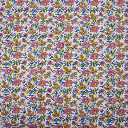  Red Floral Pure Cotton Hand Block Printed Fabric by Yard