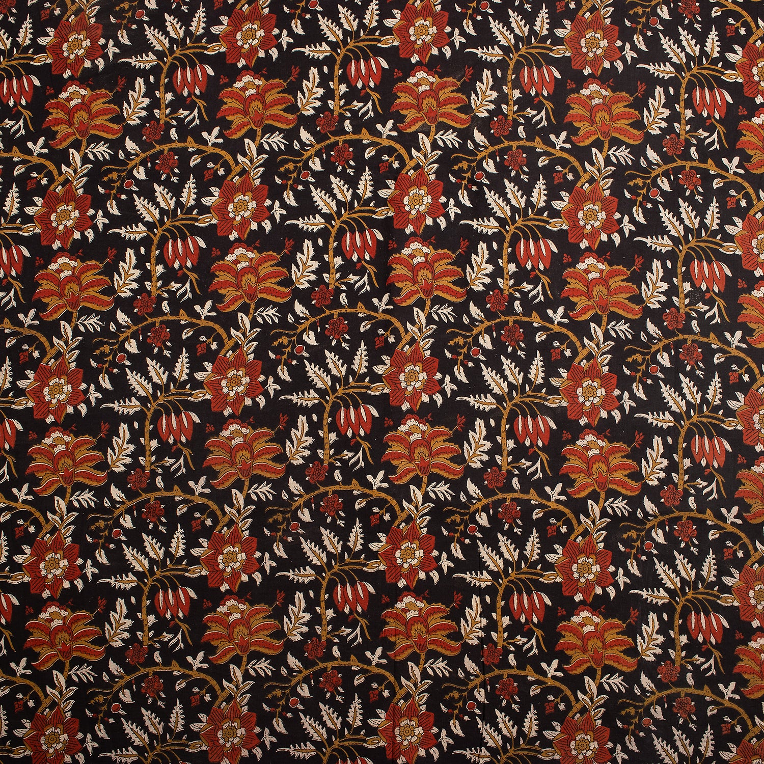  Red Floral Pure Cotton Hand Printed Bagru Fabric