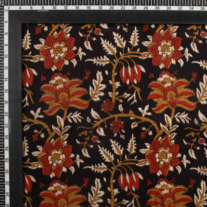  Red Floral Pure Cotton Hand Printed Bagru Fabric