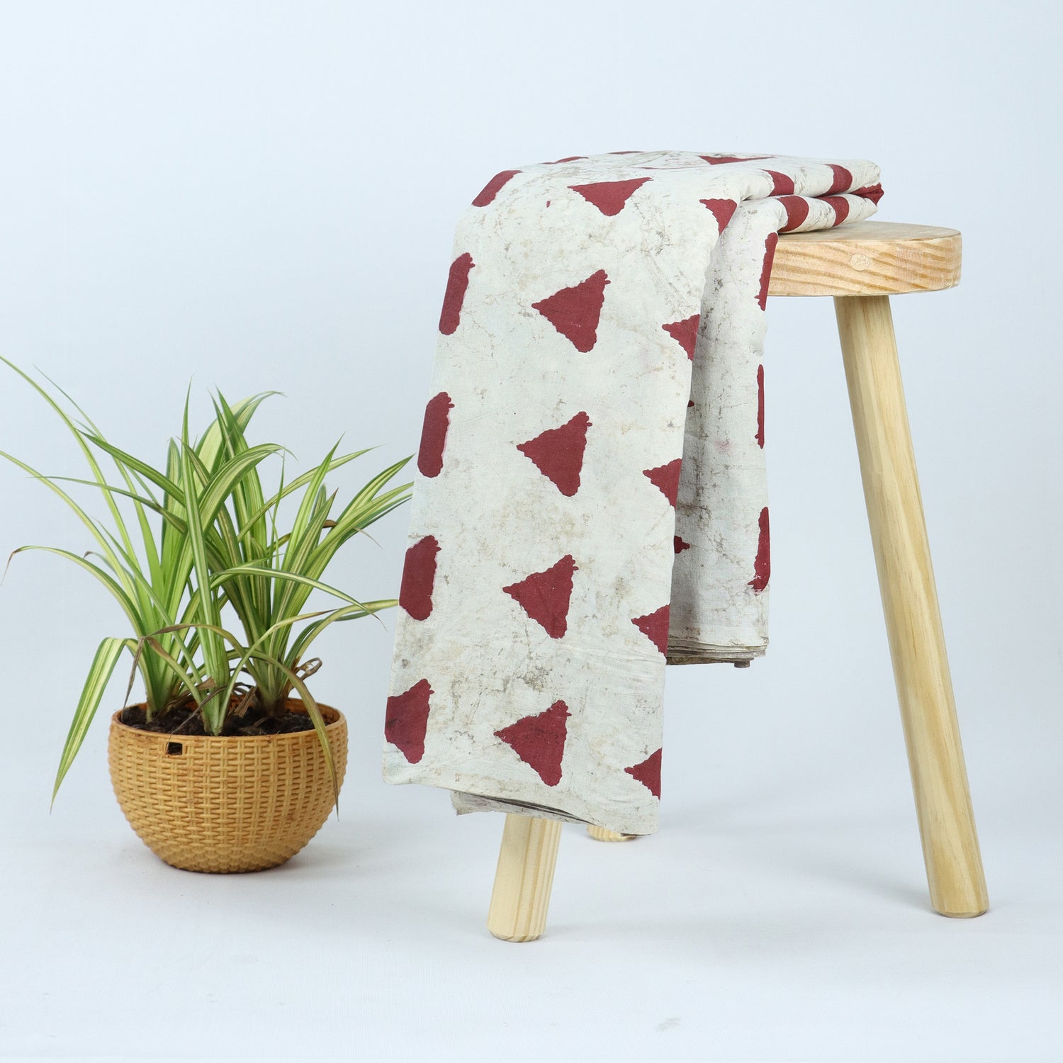 Red Geometrical Cotton Kashish Hand Block Print Fabric