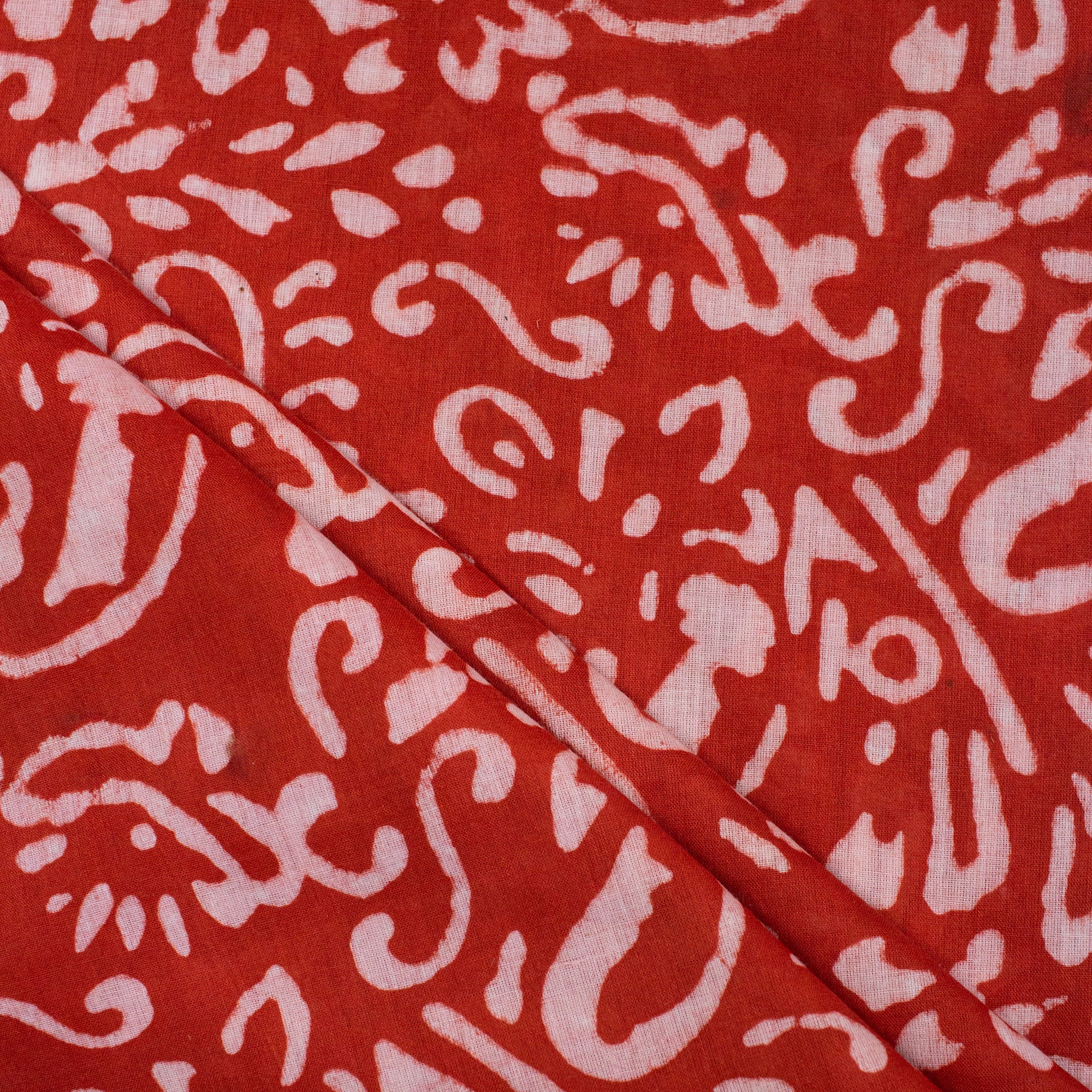  Red Hand Block Printed Cotton Dabu Fabric
