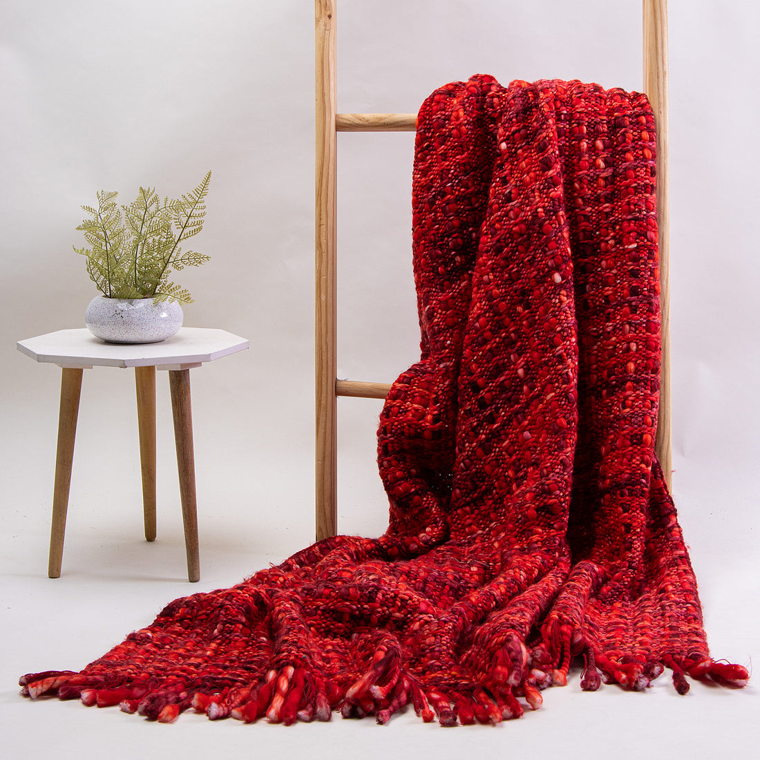 Red Handmade Acrylic Sofa Throw Blanket