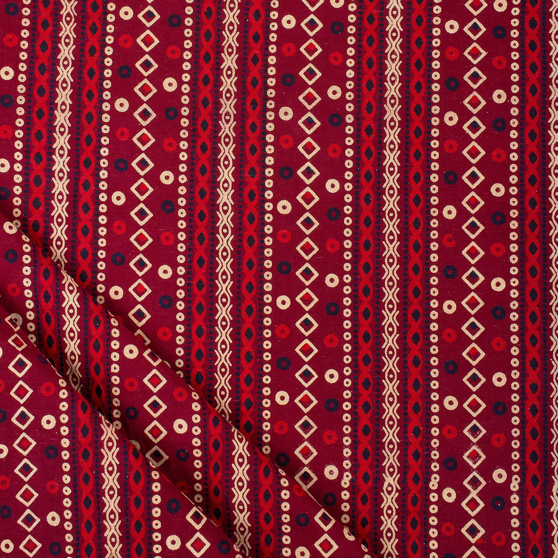 Red Ikaat Ajrakh Block Print Fabric
