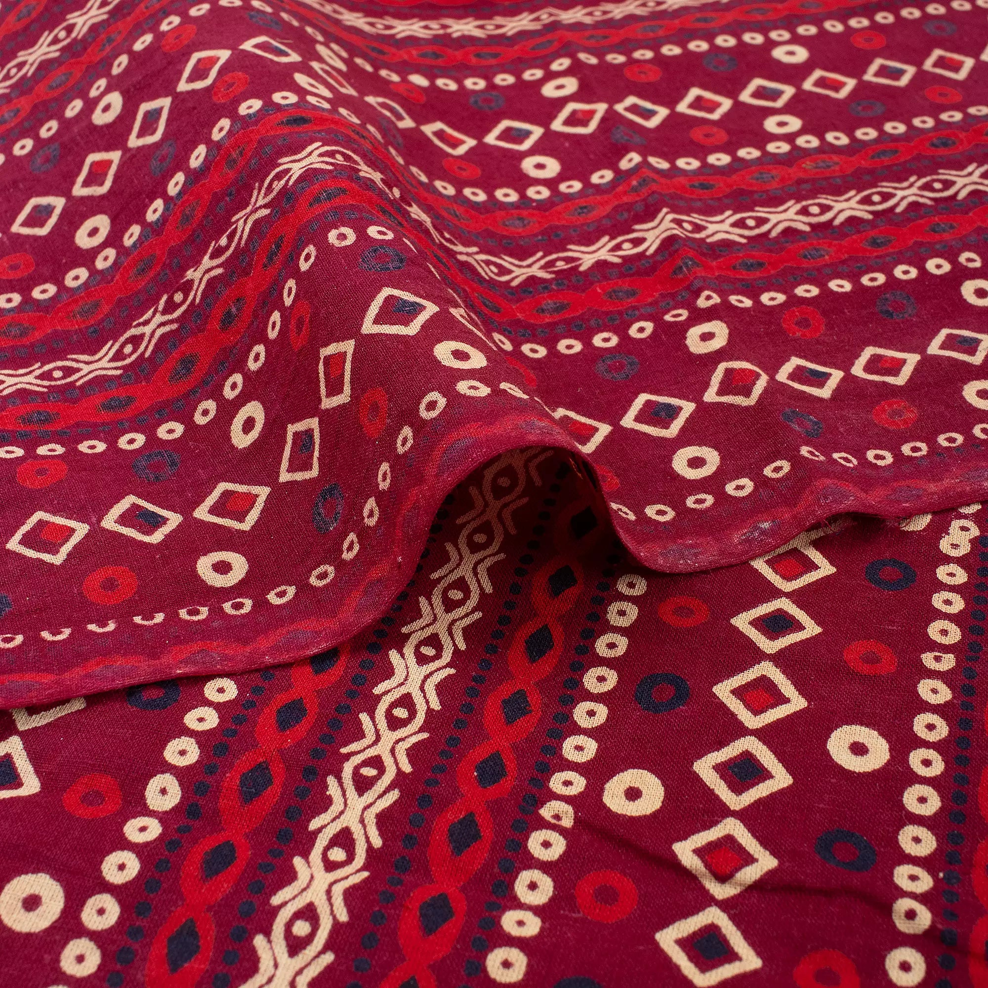 Red Ikaat Ajrakh Block Print Fabric