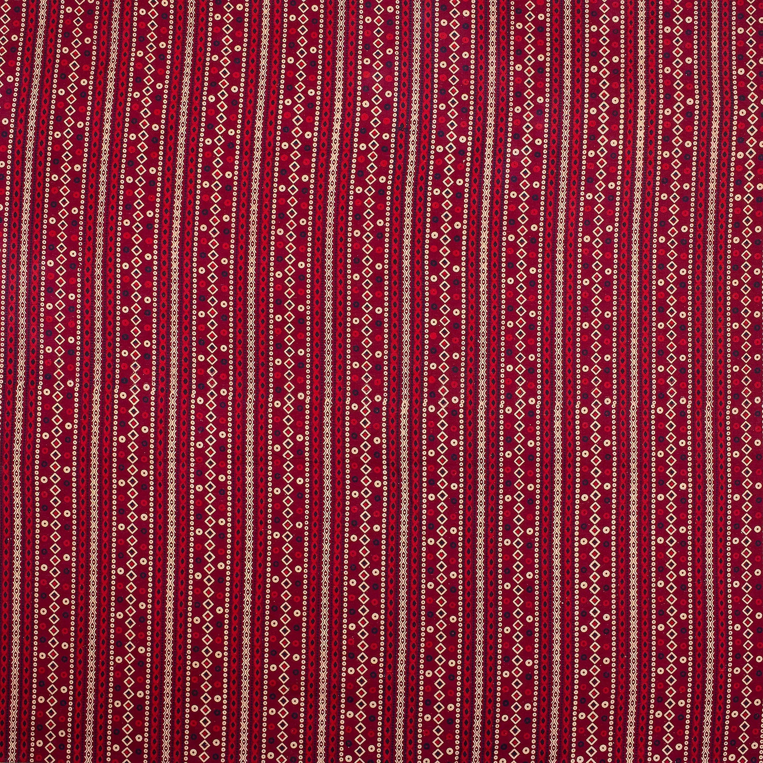 Red Ikaat Ajrakh Block Print Fabric