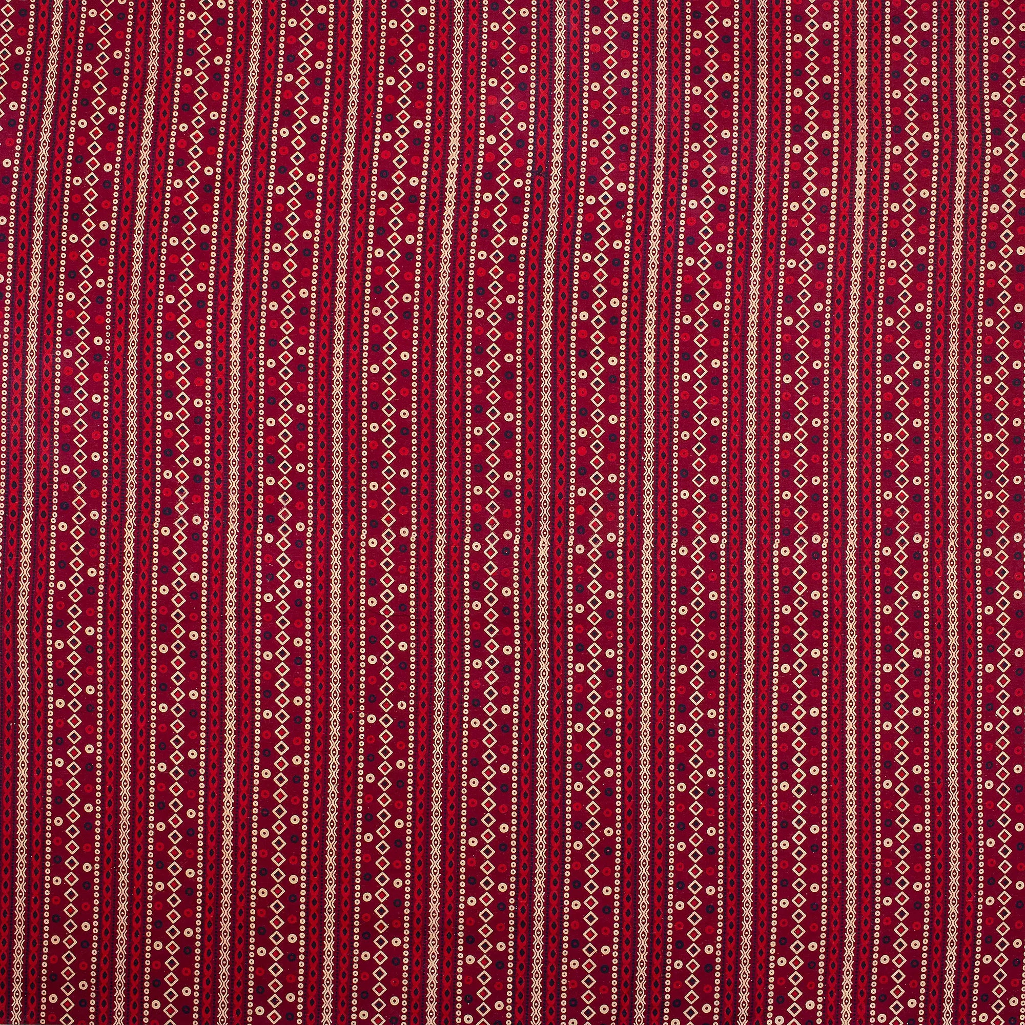 Red Ikaat Ajrakh Block Print Fabric
