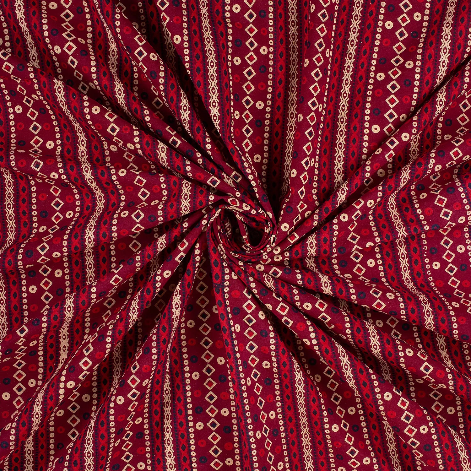 Red Ikaat Ajrakh Block Print Fabric