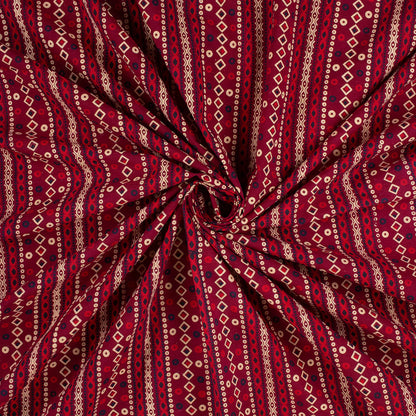 Red Ikaat Ajrakh Block Print Fabric