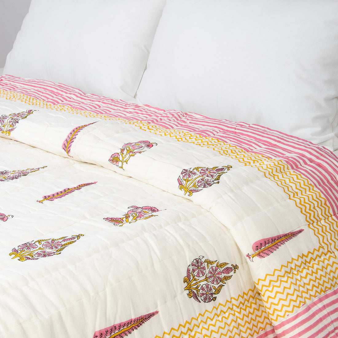 Red Leaf Block Printed Jaipuri Quilts For Winter