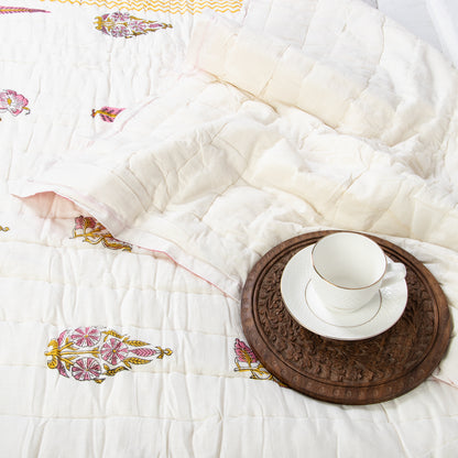 Red Leaf Block Printed Jaipuri Quilts For Winter