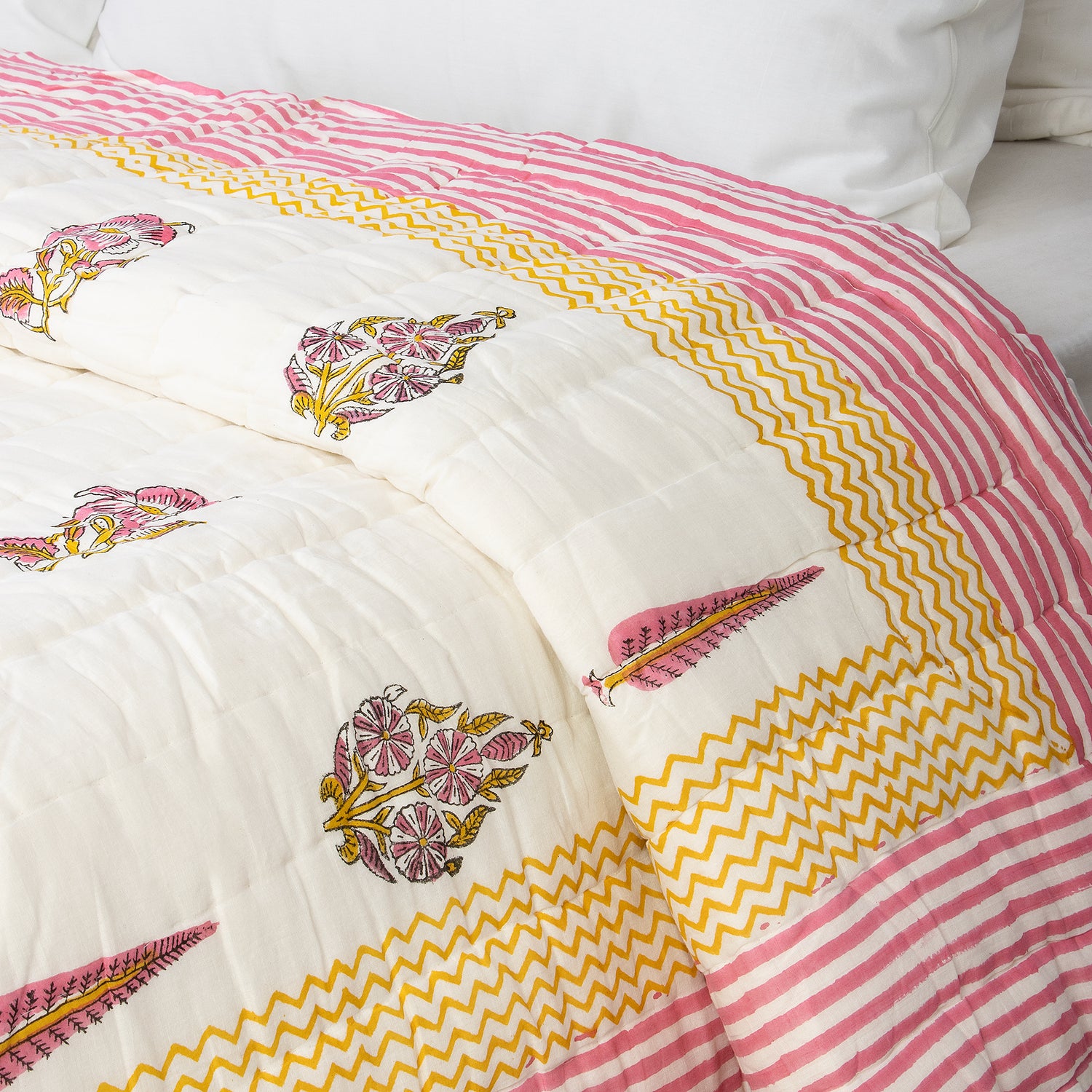 Red Leaf Block Printed Jaipuri Quilts For Winter