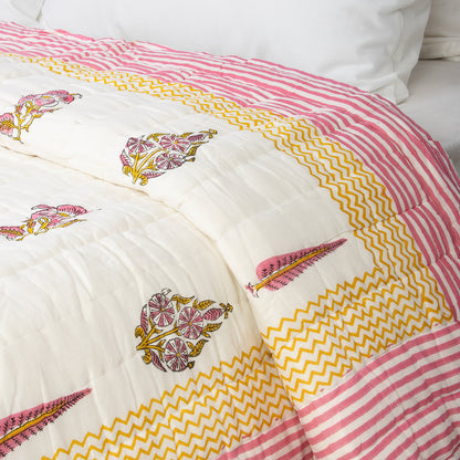 Red Leaf Block Printed Jaipuri Quilts For Winter