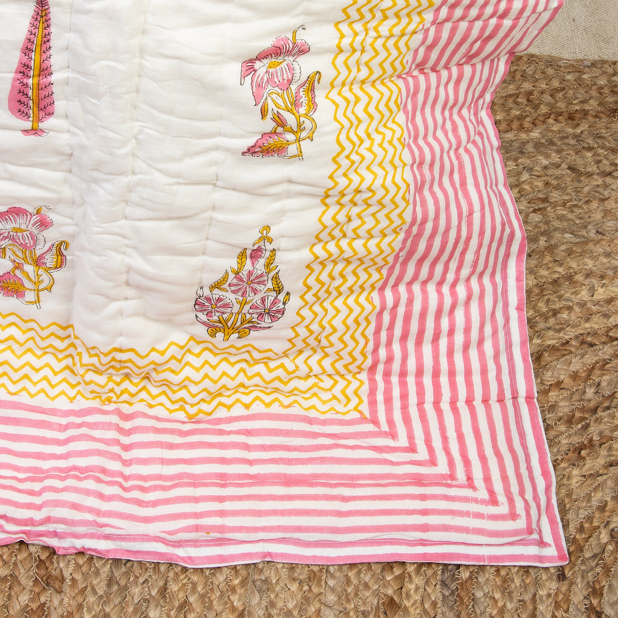 Red Leaf Block Printed Jaipuri Quilts For Winter