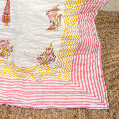 Red Leaf Block Printed Jaipuri Quilts For Winter
