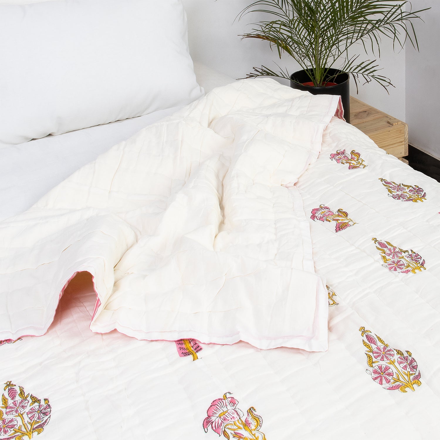 Red Leaf Block Printed Jaipuri Quilts For Winter