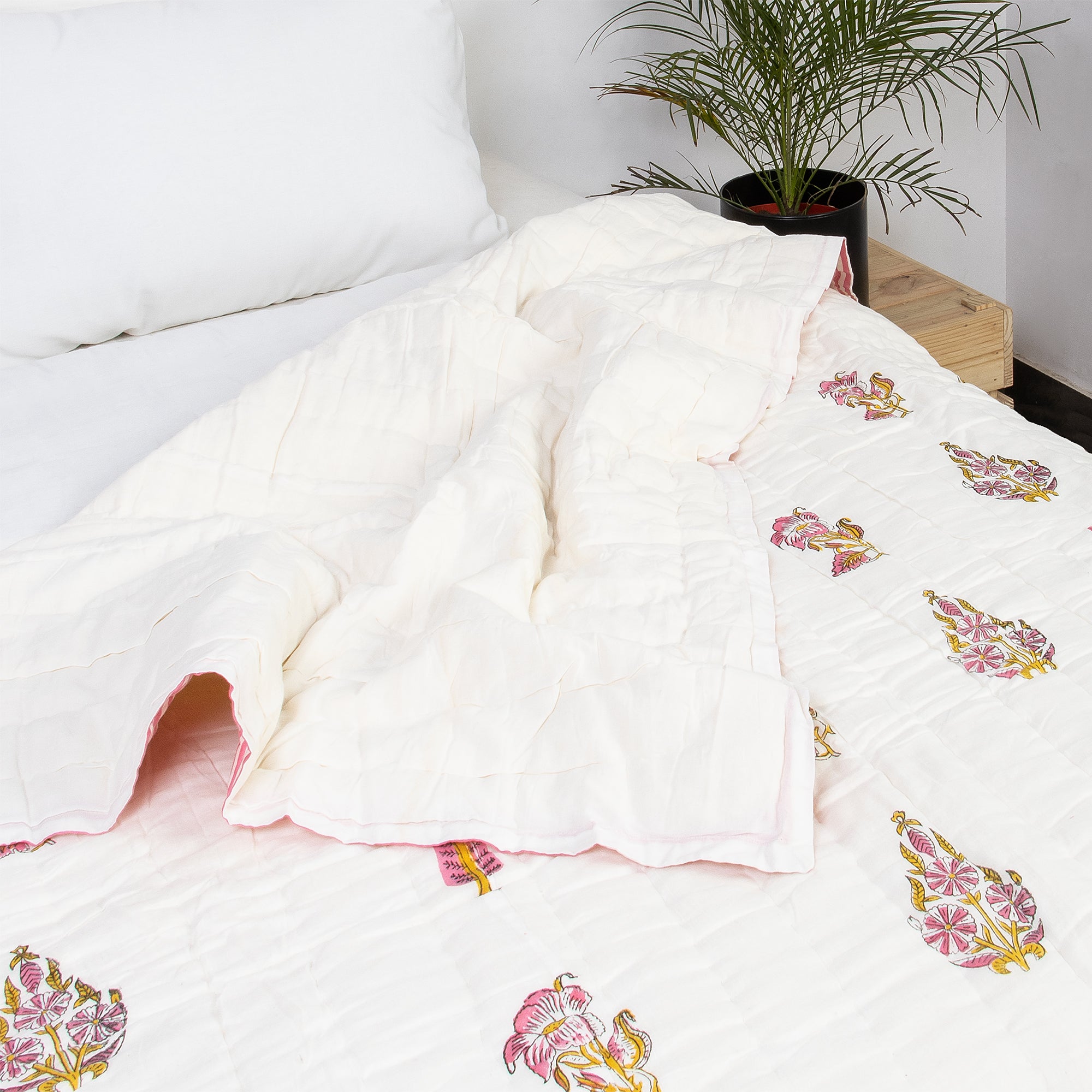 Red Leaf Block Printed Jaipuri Quilts For Winter