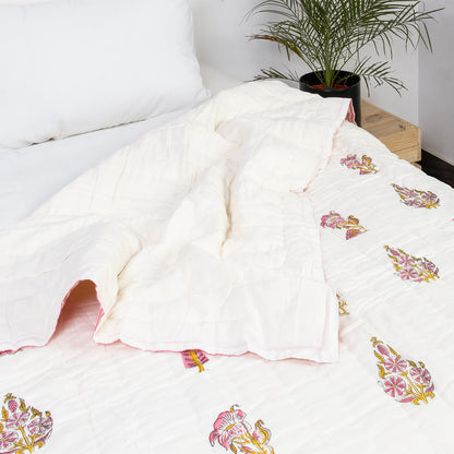 Red Leaf Block Printed Jaipuri Quilts For Winter