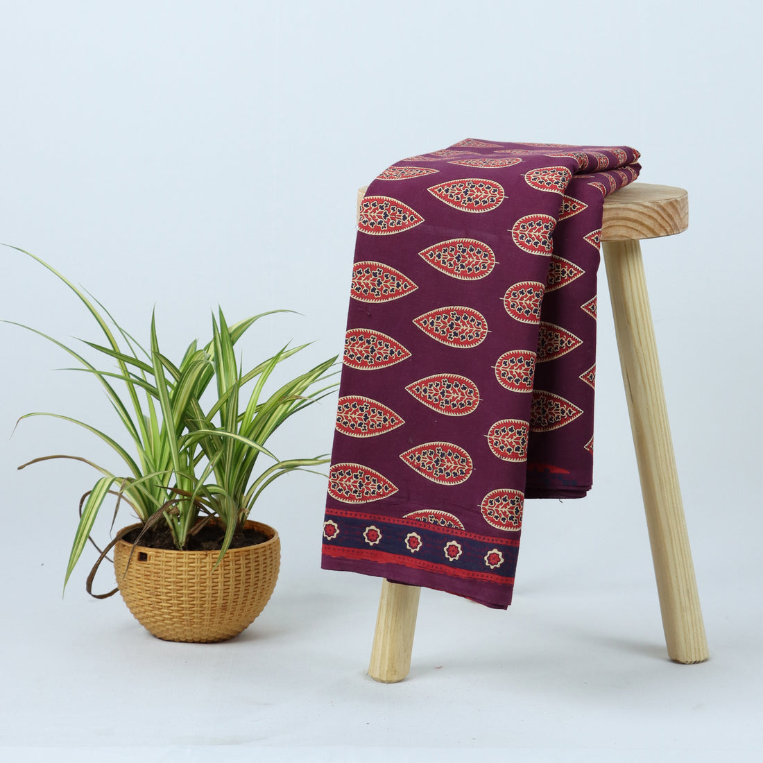 Red Leaf Hand Block Printed Cotton Fabric