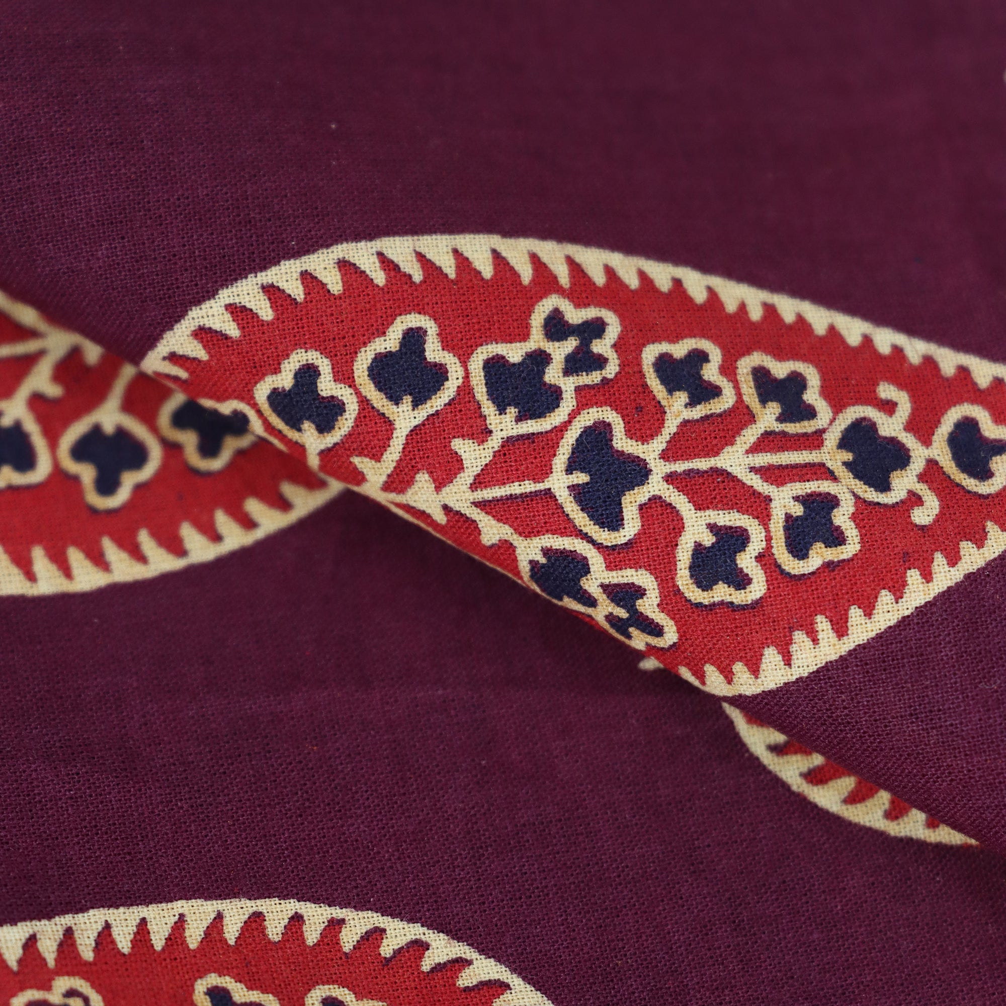Red Leaf Hand Block Printed Cotton Fabric