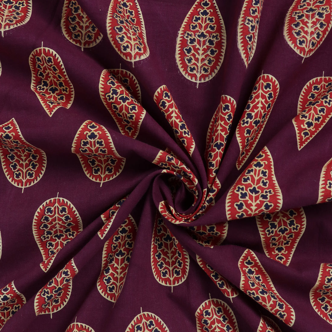 Red Leaf Hand Block Printed Cotton Fabric