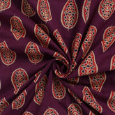 Red Leaf Hand Block Printed Cotton Fabric