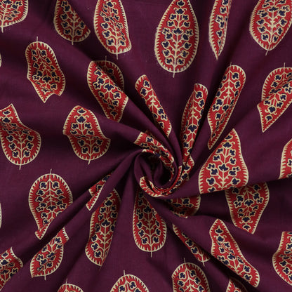 Red Leaf Hand Block Printed Cotton Fabric