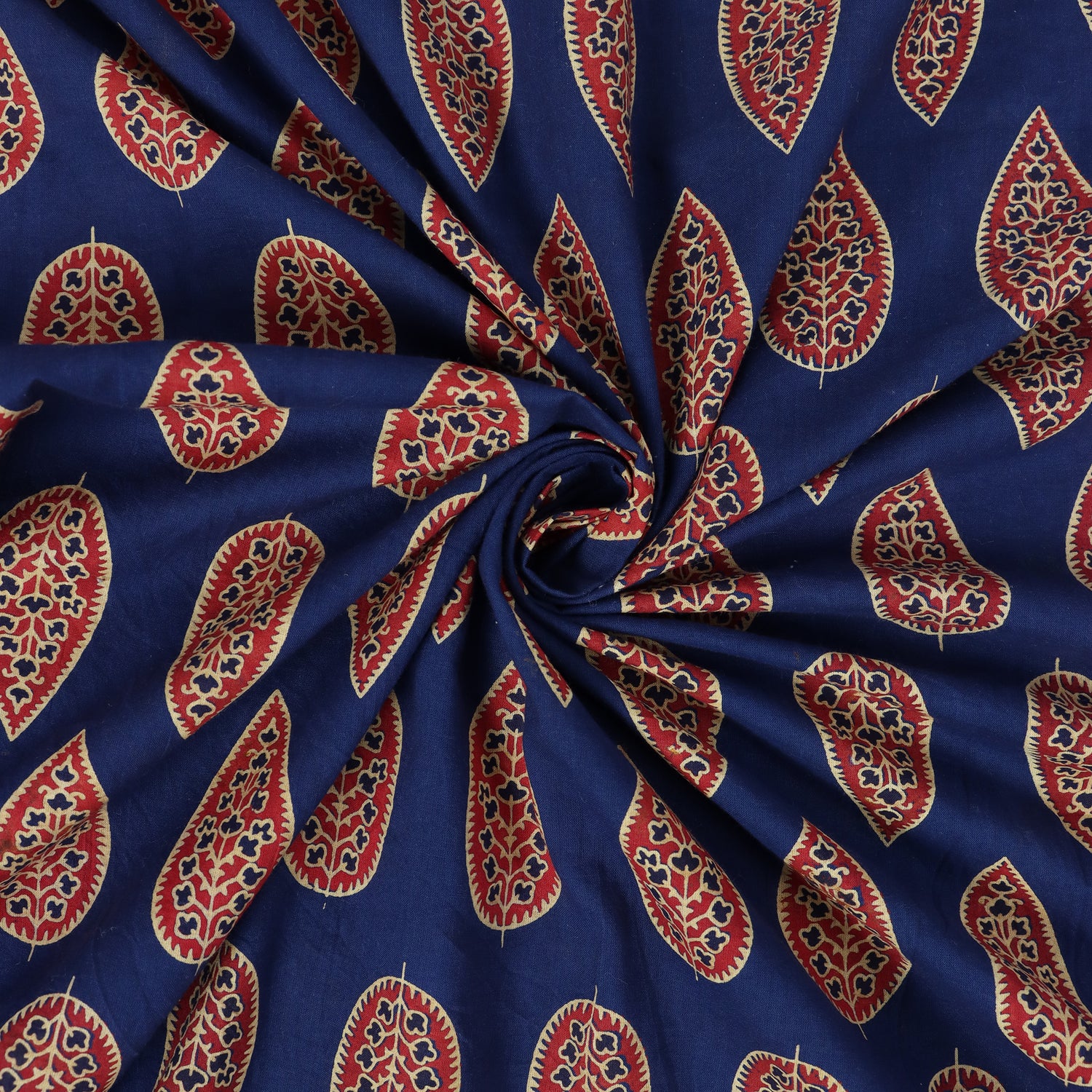 Red Leaf Indian Hand Block Print Dabu Fabric