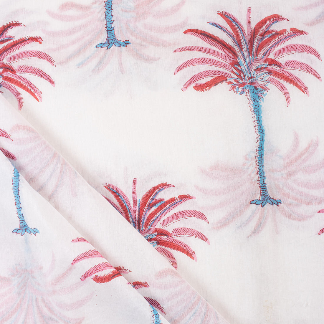 Red Palm Tree Hand Block Print Cotton Fabric Material