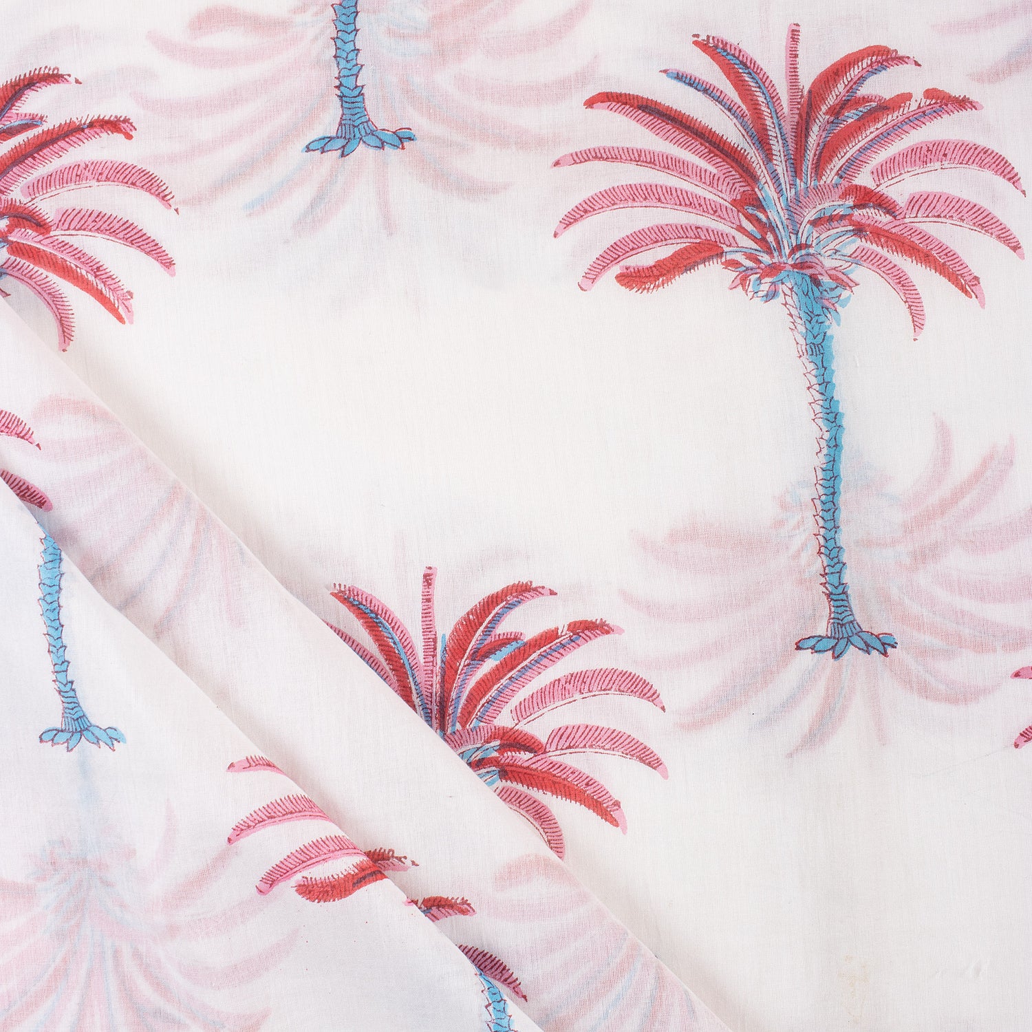 Red Palm Tree Hand Block Print Cotton Fabric Material